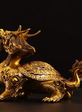铜龙龟摆件一对龙头龟赑屃霸下神兽中式家用客厅办公室招财工艺品