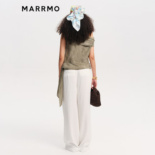 MARRMO/马髦2026夏季新款优雅不对称斜肩休闲度假风套头衫女上衣 - 图2