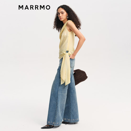 MARRMO/马髦2026夏季新款优雅不对称斜肩休闲度假风套头衫女上衣 - 图0