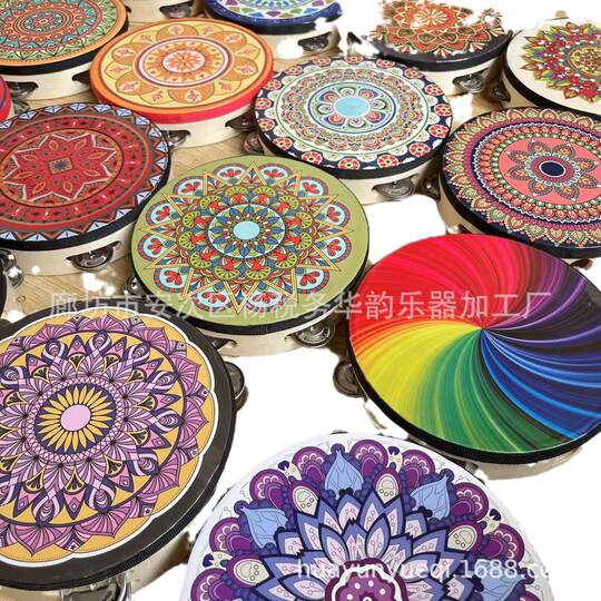 新疆维吾尔族铃鼓婴幼儿音乐玩具木质手拍鼓幼儿音乐教具手摇铃鼓