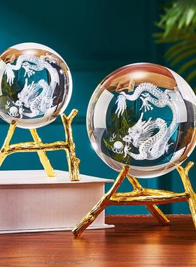 龙年吉祥摆件客厅马到成功装饰品摆件创意水晶球现代家居玄关酒柜