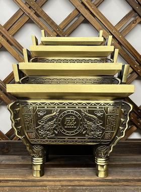 铜鼎摆件纯黄铜盛鼎四方鼎宝鼎盛千秋黄铜鼎式香炉家居办公室摆件