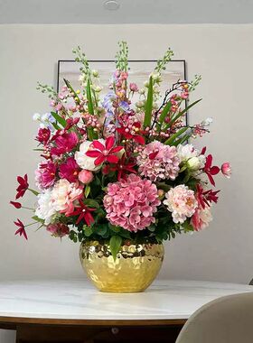 高端大型仿真花艺牡丹假花轻奢摆件客厅花架绢花酒店前台店面装饰