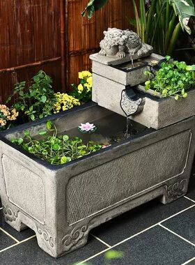 阳台养鱼池户外庭院景观成品古法鱼缸室外落地门海流水摆件循环水