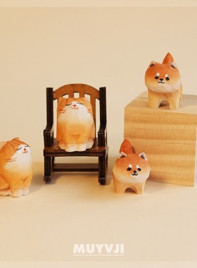 手工木雕胖橙~小猫办公室工作站电脑桌面装饰创意装饰可爱的女孩