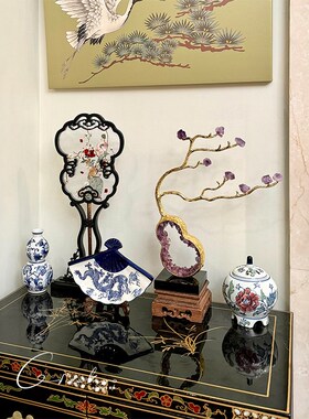 契阔家居 新中式铜件天然紫水晶葫芦鹿玄关客厅开运桌面装饰摆件