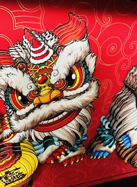 醒狮非遗手工艺品文创乔迁礼物创意对狮招财小摆件新中式开业礼品