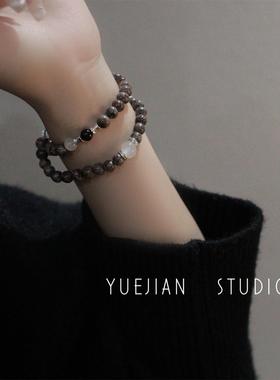 YUEJIAN半城纱~山鬼花钱醒狮双层黑色串珠手链新中式复古小众手饰