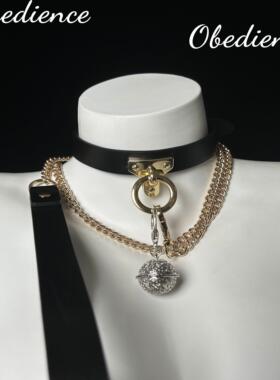 【Obedience】黑色牛皮男女SM项圈choker颈饰带牵引