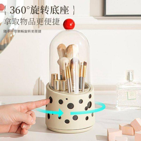 桌面化妆刷收纳新款桶梳妆台奶油色旋转带盖收纳盒美妆笔刷收纳筒,淘宝优惠券,粉丝福利购,淘宝优惠卷
