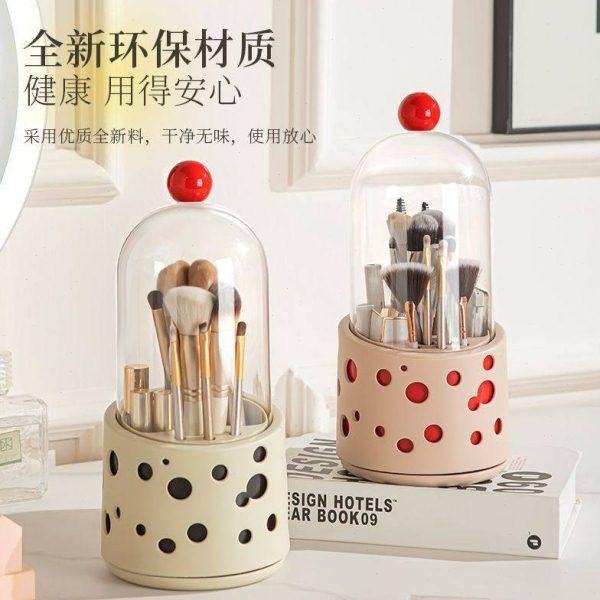 桌面化妆刷收纳新款桶梳妆台奶油色旋转带盖收纳盒美妆笔刷收纳筒,淘宝优惠券,粉丝福利购,淘宝优惠卷