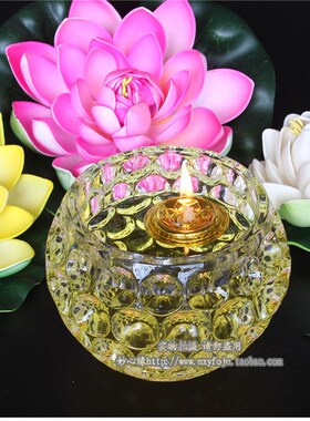 寺庙供堂 油灯座供灯神台y灯 水晶球莲花油灯 食用油灯