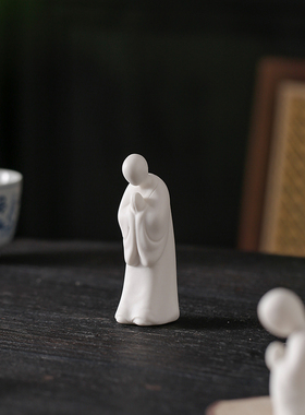 禅意白瓷小和g尚茶宠摆件创意无相佛祈盆景鱼缸造景家居桌面装饰