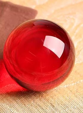 琉璃转运鸿运珠压缸聚宝小摆件红珠玻璃球人工水晶球铜缸配饰把玩