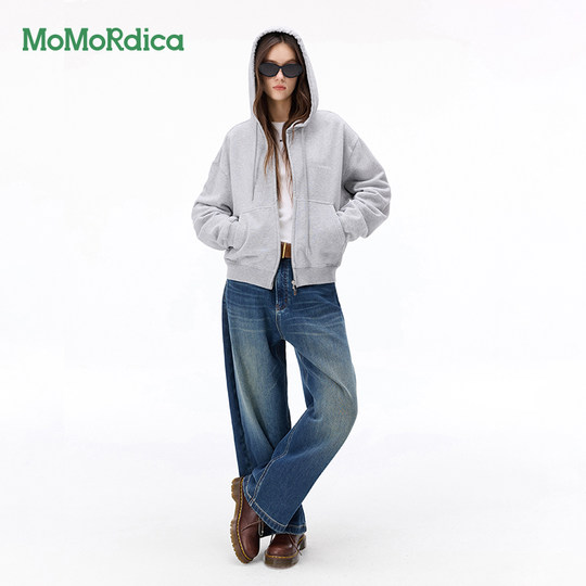 Momordica classic simple casual zipper hooded sweatshirt jacket