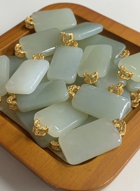 银S925纯银镀金和田玉如意无事牌吊坠平安玉佩玉石挂件女挂坠