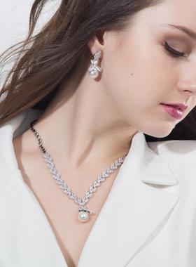 极速项链新娘耳环礼服婚纱v锆石套装饰品珍珠首饰结婚配饰链宴会