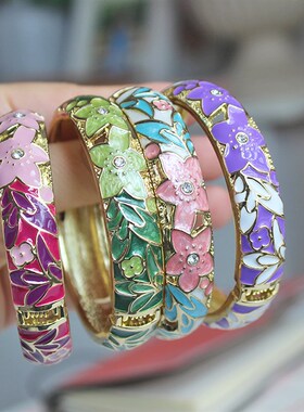 极速中式景泰蓝h镂空五瓣花中国风时尚手镯北京旅游纪念品送女友