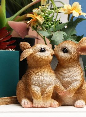极速可爱小兔子摆件家居饰品 阳台庭院花盆盆栽T仿真动物装饰品