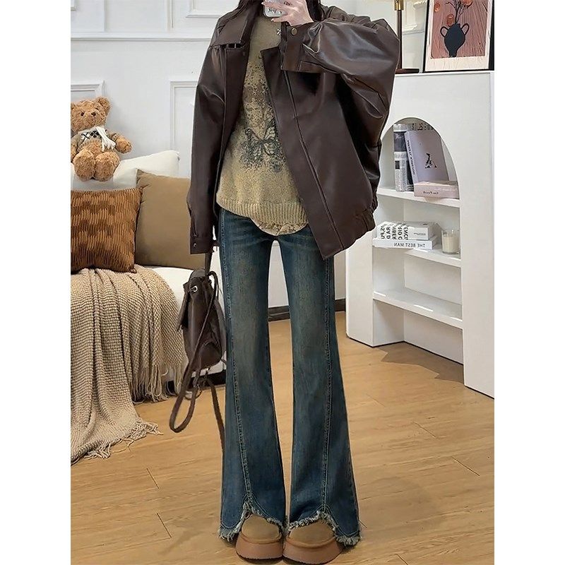 美式微喇开叉牛仔裤女秋冬加绒胖妹妹mm梨形身材高腰弹.力显瘦长,淘宝优惠券,粉丝福利购,淘宝优惠卷