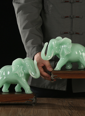 大象玉石摆饰一对吸财聚财客厅玄B关电视酒柜家居装饰乔迁开业礼