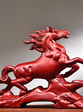 红花梨木雕马到成功摆件实v木中式生肖马办公书房客厅装饰工艺礼