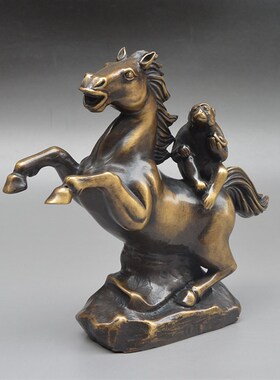仿古纯铜马上封侯招财摆件工艺品黄铜生肖猴家居礼物装饰品摆设