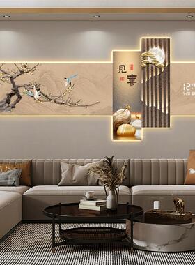 喜上眉梢客厅装饰画万年历电子钟新中式茶室挂画花鸟图时钟壁灯画