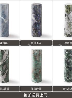 大理石圆形立柱摆件底座玄关落地高低展示台花架高端装饰墩子