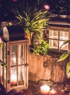 美式落地烛台铁艺风灯户外马灯镂空玻璃灯笼复古摆件氛围婚庆道具