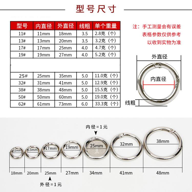 金属纽扣扣子圆形环开口圈环扣圆形挂钩扣箱包包五金手工皮艺配件 - 图0
