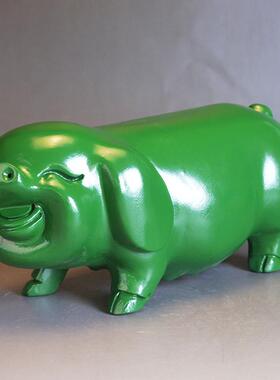 绿木雕猪乌木装饰品实木生肖猪动物猪家庭办公桌装饰工艺品