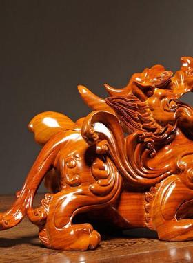 花梨木雕招财貔貅摆件实木质一对大号家居办公室玄关装饰摆设礼品
