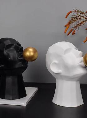 简约树脂a工艺品吹泡泡男孩人物摆件客厅电视柜样板间软装饰品