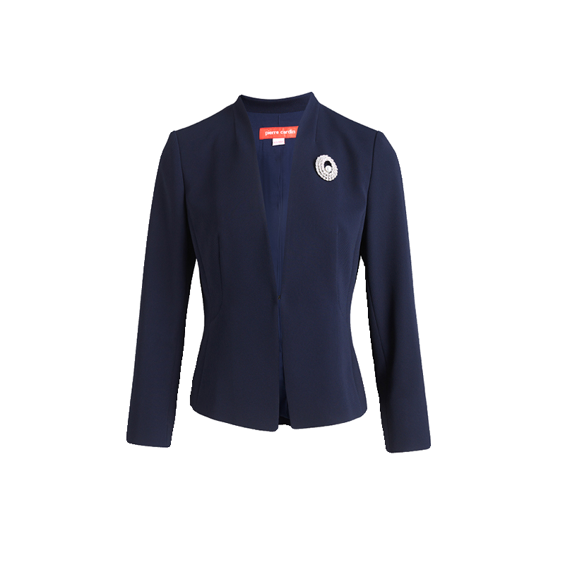 【皮尔卡丹女装】2024春季藏蓝色大V领短外套上衣【专柜正品】,淘宝优惠券,粉丝福利购,淘宝优惠卷