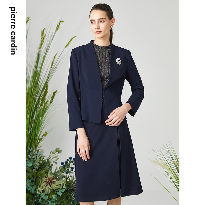 【皮尔卡丹女装】2024春季藏蓝色大V领短外套上衣【专柜正品】,淘宝优惠券,粉丝福利购,淘宝优惠卷