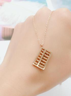 极速项链锁骨链女钛钢金r不玫瑰算盘吊坠网红掉色款饰品招财时尚