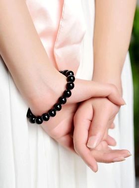 极速情侣手錬黑色简约仿玛瑙黑曜B石水晶手串链男女款送闺蜜学生