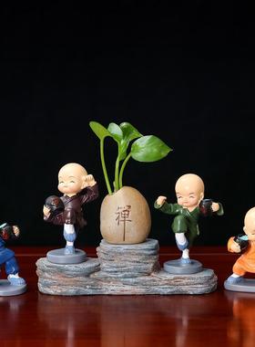 禅意小和尚家居摆件新款四不和尚禅底座办公桌面小摆设装饰品新款