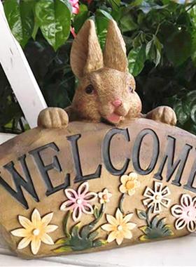 户外花园美式乡村大号兔子装饰摆设做旧复古落地庭院园艺景观摆件