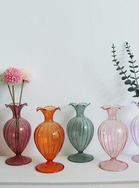 欧式复古简约玻璃口大肚子系列玻璃花瓶客厅家居书房床头装饰百合