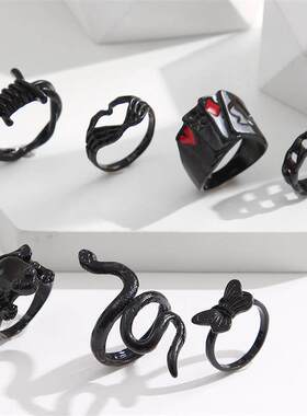 punk rock joint ring set black rings female 戒指女设计感小众