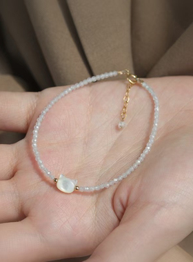 【星梦舍】黑白色猫咪手链可调节水晶小珍珠黑尖晶日系小众