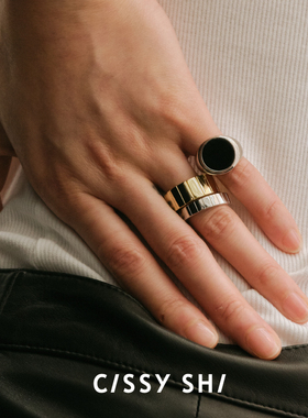 CISSY SHI黑色玛瑙尾戒 银色s925银镀白金镶黑玛瑙小众设计戒指