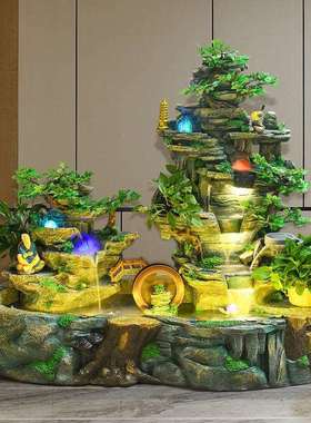 大型假山流水泉喷加湿风水1706厅轮招财鱼缸客室内庭院开业盆器景