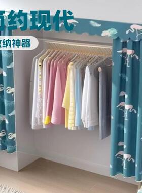 新易中式实木衣柜工实木床头柜不锈衣钢圆管架布艺门帘简柜MRH厂
