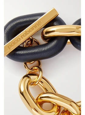 【折扣】Paco  Rabanne 女金属黑色皮革拼接手链