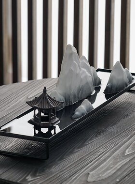 新中式铁艺枯山水沙盘假山托盘摆件茶道茶具茶盘底座桌面装饰摆设