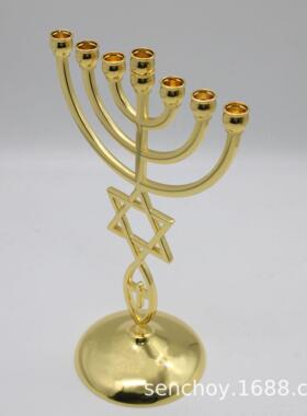 金色烛台工艺品家居摆件以色列风格7头金灯台礼品