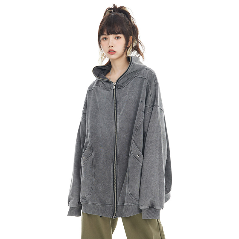 BANDITKGANGN做旧水洗灰春秋潮INS连帽卫衣